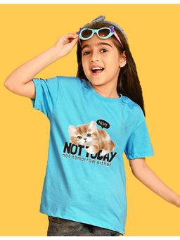 Nusyl - Girls Sky Blue Cat and Not Today Graphic Oversized T-shirt