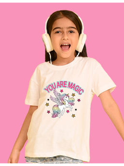 Nusyl - Girls White You Are Magic Graphic Oversized T-shirt