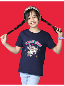 Nusyl - Girls Navy Blue You Are Magic Graphic Oversized T-shirt