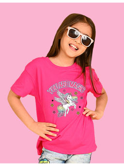 Nusyl - Girls Hot Pink You Are Magic Graphic Oversized T-shirt