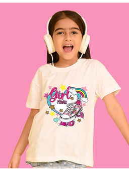 Nusyl - Girls White Skate and Girl Power Graphic Oversized T-shirt