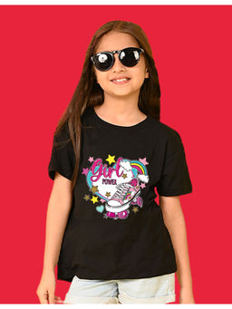 Nusyl - Girls Black Skate and Girl Power Graphic Oversized T-shirt