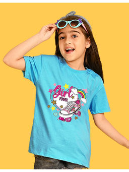 Nusyl - Girls Sky Blue Skate and Girl Power Graphic Oversized T-shirt