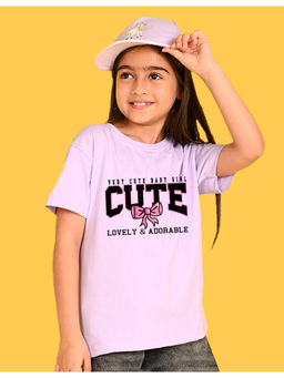 Nusyl - Girls Lavender Lovely and Adorable Text Printed Oversized T-shirt
