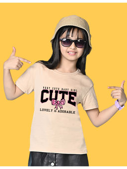 Nusyl - Girls Beige Lovely and Adorable Text Printed Oversized T-shirt
