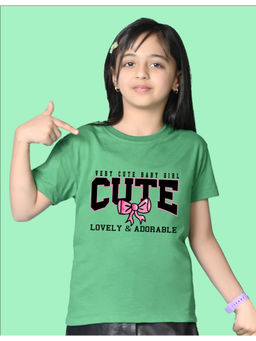 Nusyl - Girls Green Lovely and Adorable Text Printed Oversized T-shirt