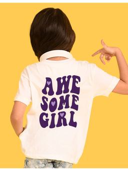 Nusyl - Girls White Awesome Girl Text Printed Oversized T-shirt