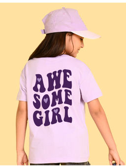 Nusyl - Girls Lavender Awesome Girl Text Printed Oversized T-shirt