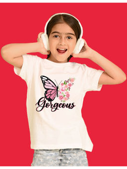 Nusyl - Girls White Butterfly and Gorgeous Graphic Oversized T-shirt