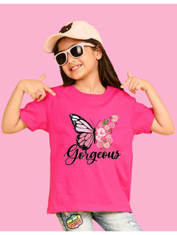Nusyl - Girls Hot Pink Butterfly and Gorgeous Graphic Oversized T-shirt