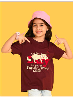 Nusyl - Girls Maroon Lazy Text Printed Oversized T-shirt