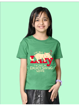 Nusyl - Girls Green Lazy Text Printed Oversized T-shirt