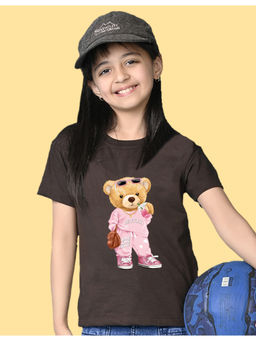 Nusyl - Girls Brown Cute Bears Graphic Oversized T-shirt