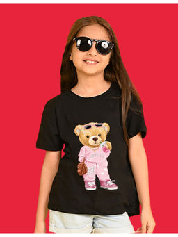 Nusyl - Girls Black Cute Bears Graphic Oversized T-shirt