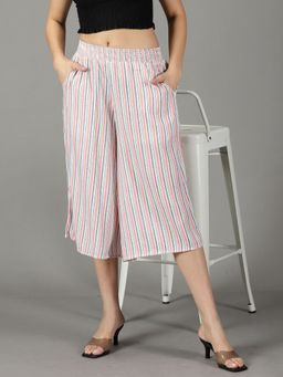 SHOWOFFFF - Women's High-rise White Striped Flared Culottes Trouser