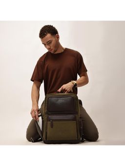 Gauge Machine - Unisex Green 16 Inch Genuine Leather Laptop Backpack