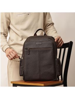 Gauge Machine - Unisex Brown 16 Inch Genuine Leather Laptop Backpack