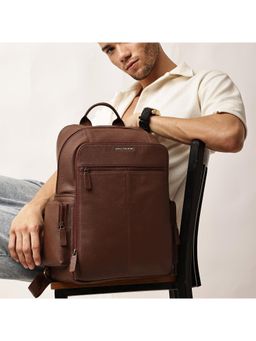 Gauge Machine - Unisex Tan 16 Inch Genuine Leather Laptop Backpack