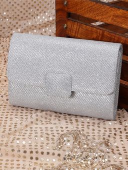 ZEVORA - Women Solid Clutch With Detachable Strap - Silver
