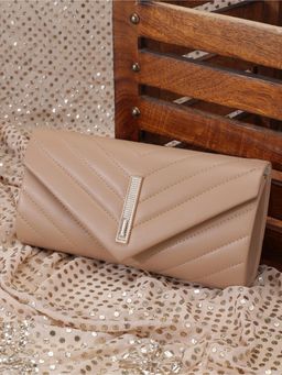ZEVORA - Women Solid Clutch With Detachable Strap - Beige