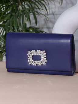 ZEVORA - Women Solid Clutch With Detachable Strap - Blue