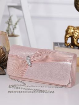 ZEVORA - Women Solid Clutch With Detachable Strap - Pink