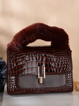 ZEVORA - Women Textured Handbag With Detachable Strap - Brown