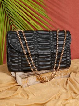 ZEVORA - Women Textured Handbag With Detachable Strap - Black