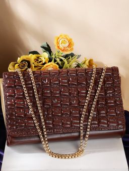 ZEVORA - Women Textured Handbag With Detachable Strap - Brown