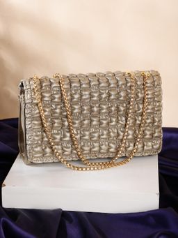 ZEVORA - Women Textured Handbag With Detachable Strap - Gold