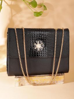 ZEVORA - Women Textured Handbag With Detachable Strap - Black