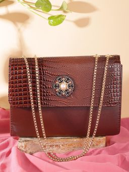 ZEVORA - Women Textured Handbag With Detachable Strap - Brown