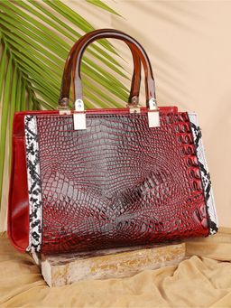 ZEVORA - Women Textured Handbag With Detachable Strap - Red