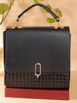 ZEVORA - Women Textured Handbag With Detachable Strap - Black