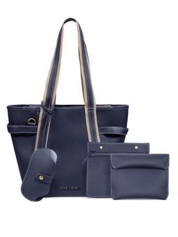 TANN TRIM - Blue Zipper Trooper Tote Bag With Handbag & Pouch