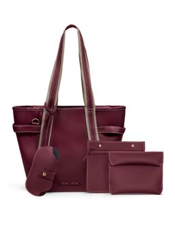 Tann Trim - Wine Zipper Trooper Tote Bag With Handbag & Pouch