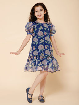 PICCOLO - Floral Dress with Gather Details Blue