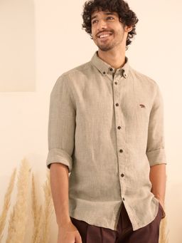 Andamen - Slim Fit Keystone Brown Linen Shirt