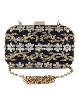 The Purple Sack - Black Embroidered Clutch