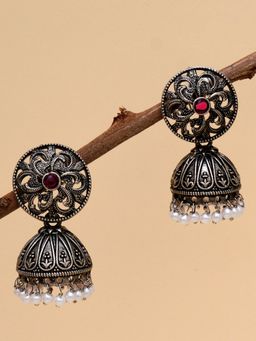 Karatcart - Oxidised Silver Round Jhumki Earrings for Women