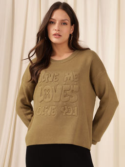 Xpose - Women Olive Round Neck Sweatshirt
