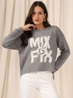 Xpose - Women Light Grey Round Neck Sweatshirt