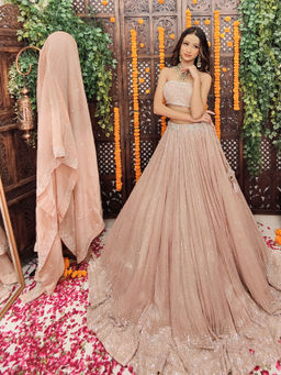 Amaltas Couture - Inas Dusty Rose Pink Blouse with Lehenga and Dupatta (Set of 3)