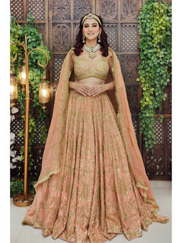 Amaltas Couture - Eshaal Peach Embroidered Blouse with Lehenga and Dupatta (Set of 3)