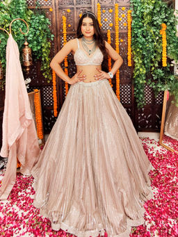 Amaltas Couture - Adab Nude Peach Blouse with Lehenga and Dupatta (Set of 3)