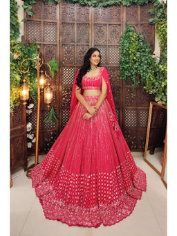 Amaltas Couture - Tamia Organza Pink Embroidered Blouse with Lehenga (Set of 2)