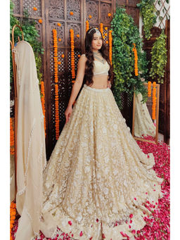 Amaltas Couture - Shayan Ivory Embroidered Blouse with Lehenga and Dupatta (Set of 3)