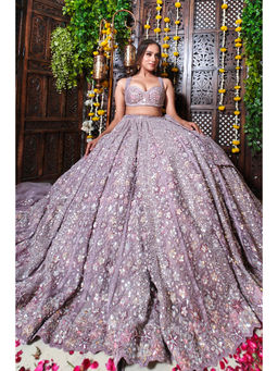 Amaltas Couture - Serra Lavender Embroidered Blouse with Lehenga and Dupatta (Set of 3)