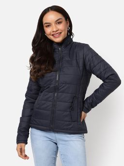 Campus Sutra - Womens Quilted Jacket Navy Blue