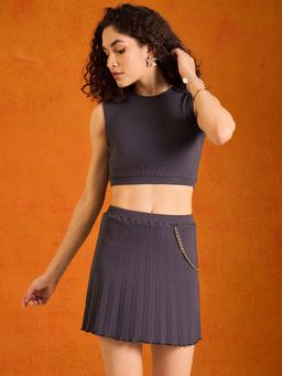 KASSUALLY - Women Grey Solid Co-Ord (Set of 2)